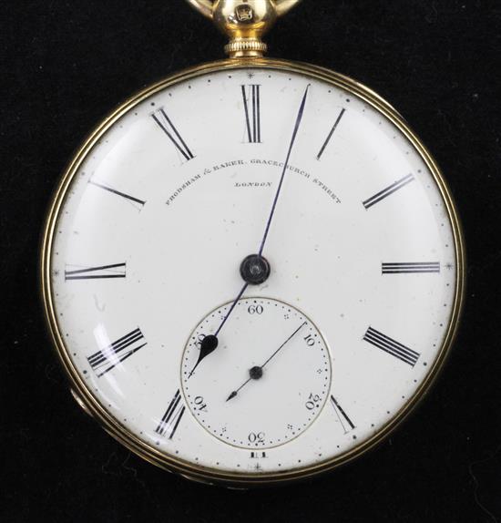 A mid Victorian engine turned 18ct gold keywind duplex pocket watch by Frodsham & Baker, Gracechurch St. London,
